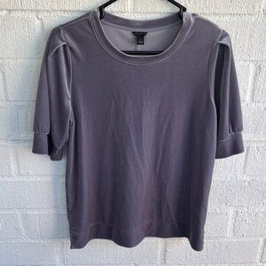 Ann Taylor Velvet Poof Sleeve Charcoal Short Sleeve Top sz S